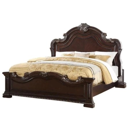 Ornate Classic Wooden Bed Frame with Carved Headboard Footboard Dark Finish