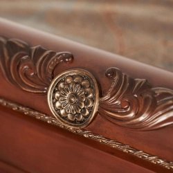 Luxury Carved Wood Sleigh Bed with Upholstered Headboard