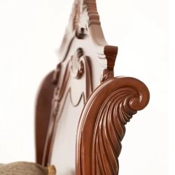 Luxury Carved Wood Sleigh Bed with Upholstered Headboard