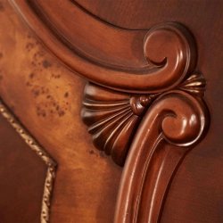 Luxury Carved Wood Sleigh Bed with Upholstered Headboard