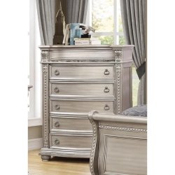 Luxurious Classic Tufted Upholstered Bed Frame with Ornate Silver Finish
