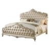 Classic Tufted Upholstered King Size Bed Frame with Ornate Carvings