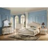Classic Tufted Upholstered King Size Bed Frame with Ornate Carvings