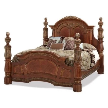 Ornate Carved Solid Wood Four Poster Canopy Bed Frame Classic Design