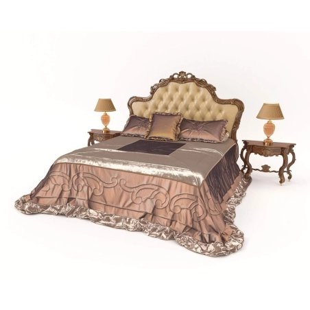 Elegant Classic Upholstered Bed Frame with Nightstands and Lamps