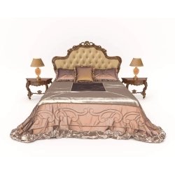Elegant Classic Upholstered Bed Frame with Nightstands and Lamps