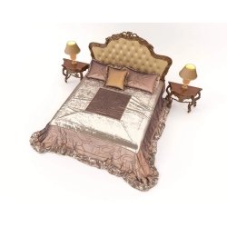 Elegant Classic Upholstered Bed Frame with Nightstands and Lamps