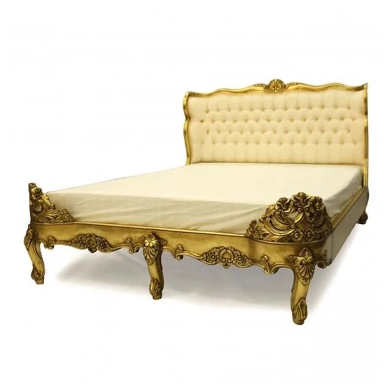 Luxury Carved Gold Bed Frame with Tufted Headboard Luxury Carved Gold Bed Frame with Tufted Headboard