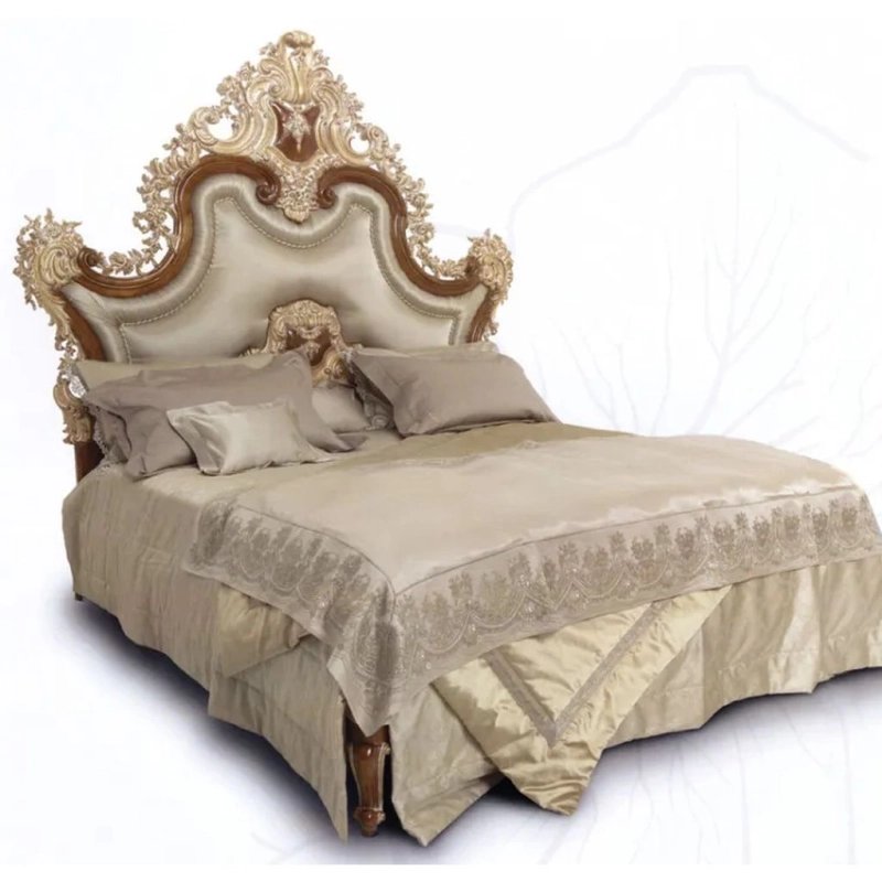 Opulent Classic Carved Wood and Upholstered Luxury Bed