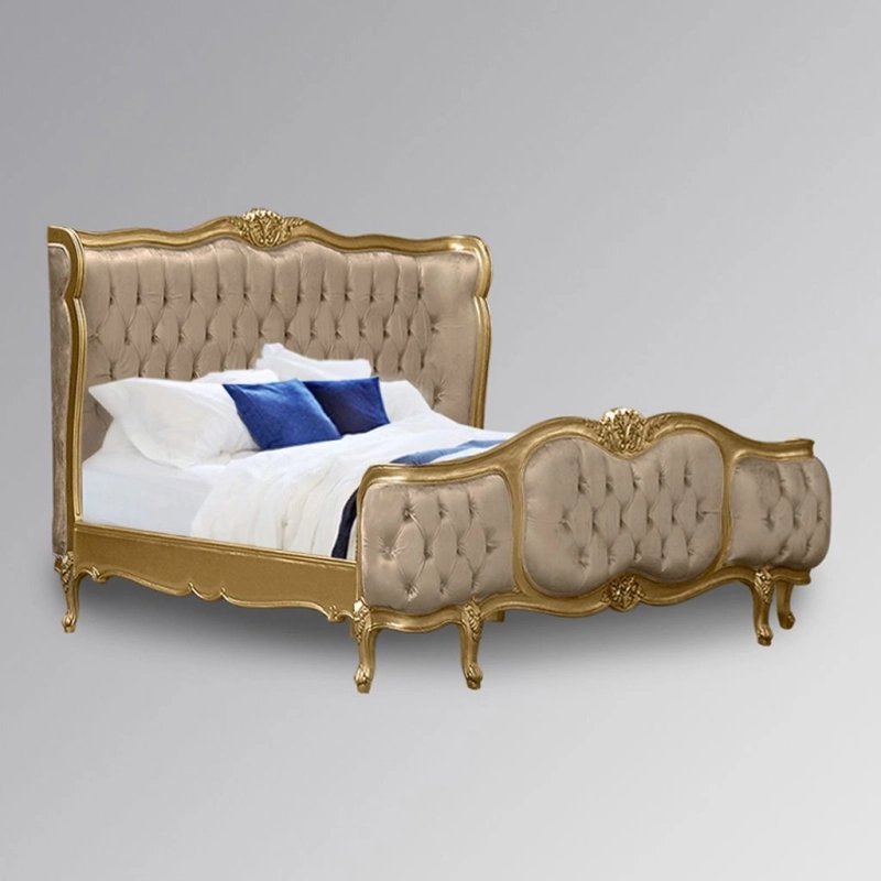 Luxury Classic Carved Upholstered Bed Frame Gold Finish 180x200 Luxury Classic Carved Upholstered Bed Frame Gold Finish 180x200