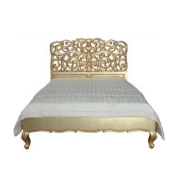 Elegant Gold Carved Headboard Bed Classic Style Bedroom Furniture