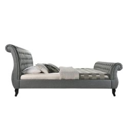Luxury Upholstered Sleigh Bed Frame Black Tufted Design