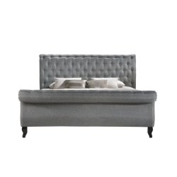 Luxury Upholstered Sleigh Bed Frame Black Tufted Design