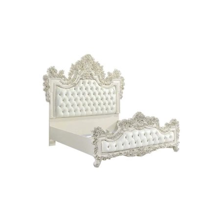 Luxury White Ornate Carved Tufted Bed Frame Classic Style