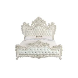 Luxury White Ornate Carved Tufted Bed Frame Classic Style
