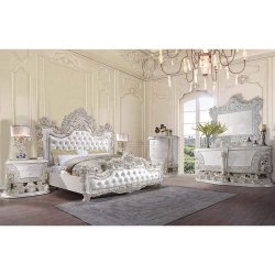 Luxury White Ornate Carved Tufted Bed Frame Classic Style