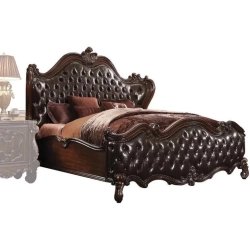 Luxury Classic Baroque King Size Bed Tufted Dark Brown Leather