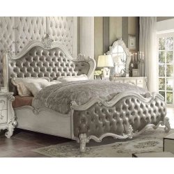 Luxury Classic Baroque King Size Bed Tufted Dark Brown Leather