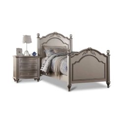 Elegant Classic Twin Bed and Nightstand Set with Ornate Details