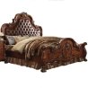 Classic Ornate Brown Wood Bed with Tufted Headboard