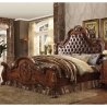 Classic Ornate Brown Wood Bed with Tufted Headboard