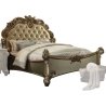 Luxury Classic Ornate Upholstered Bed Frame with Golden Finish