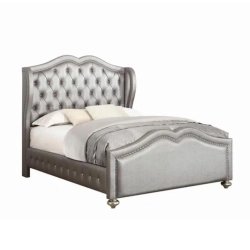Silver Upholstered Tufted Wingback Bed Frame