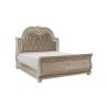 Luxury Carved Sleigh Bed with Tufted Headboard - Champagne Finish