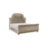 Luxury Carved Sleigh Bed with Tufted Headboard - Champagne Finish