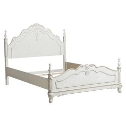 Elegant White Wooden Bed Frame with Carvings