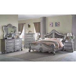 Luxury Carved Wood Bed Frame - Baroque Style Antique Silver Finish