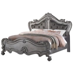 Luxury Carved Wood Bed Frame - Baroque Style Antique Silver Finish