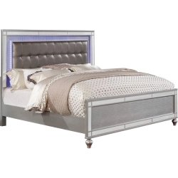 Modern Bed Frame with LED Lights Tufted Headboard and Mirrored Accents