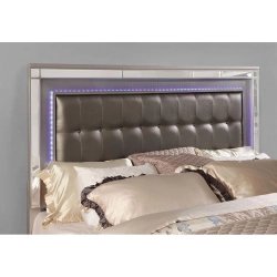 Modern Bed Frame with LED Lights Tufted Headboard and Mirrored Accents
