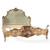 Hand Carved Baroque Style Wood Bed with Tufted Headboard