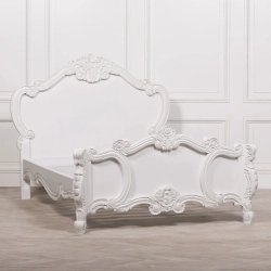 Elegant White Hand Carved Wood Bed Frame Classic European Style