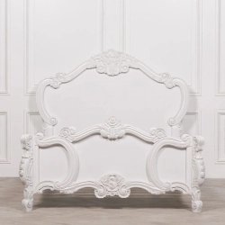 Elegant White Hand Carved Wood Bed Frame Classic European Style