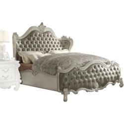 Classic White Wood Tufted Upholstered Headboard Footboard Bed Frame