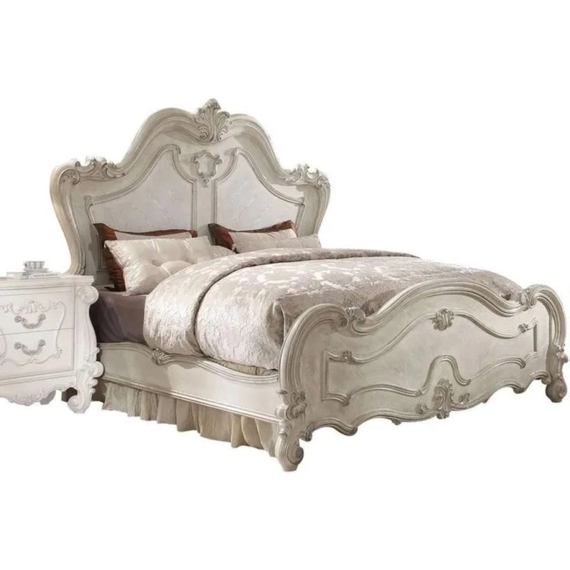 Elegant Ornate Carved White Wooden Bed Classic Style Elegant Ornate Carved White Wooden Bed Classic Style