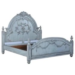 Classic Carved Wooden Bed Frame with Distressed Finish