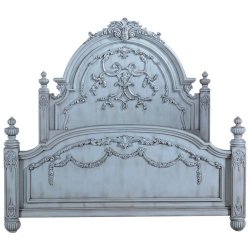 Classic Carved Wooden Bed Frame with Distressed Finish