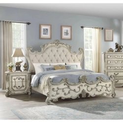 Classic Carved Upholstered Queen Bed | Elegant Bedroom Furniture