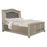 Elegant Champagne Silver Upholstered Panel Bed with Storage Footboard