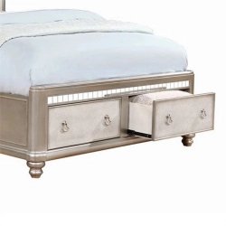 Elegant Champagne Silver Upholstered Panel Bed with Storage Footboard