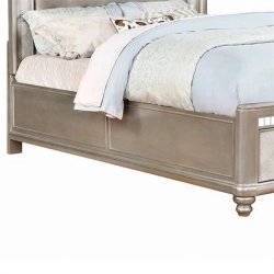 Elegant Champagne Silver Upholstered Panel Bed with Storage Footboard