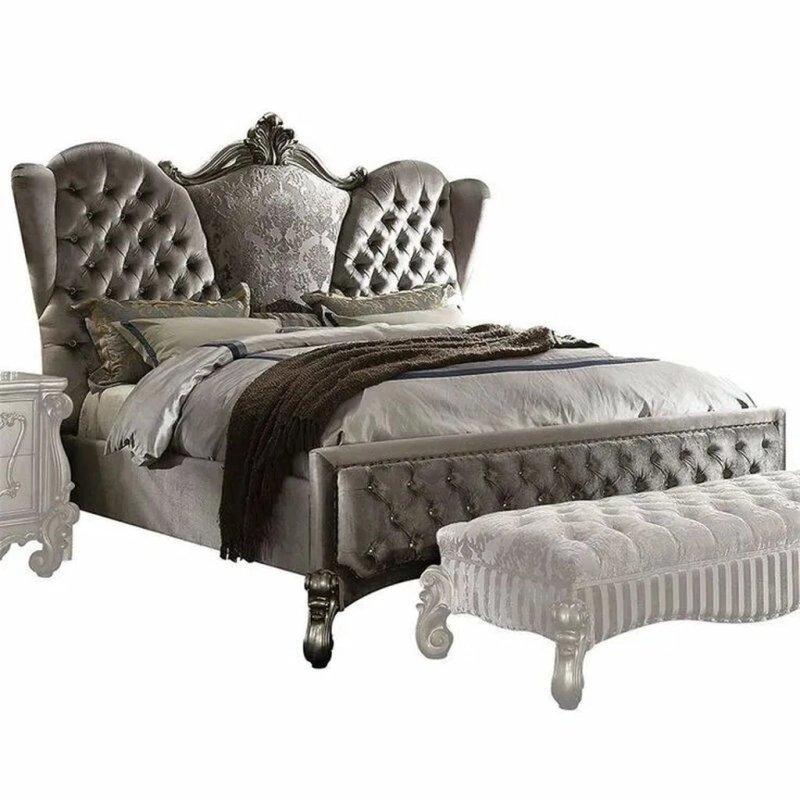 Luxury Grey Tufted Upholstered Bed Frame with Ornate Headboard Luxury Grey Tufted Upholstered Bed Frame with Ornate Headboard
