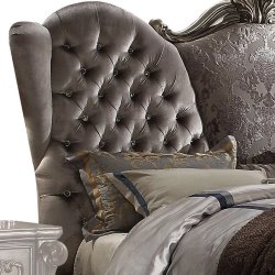 Luxury Grey Tufted Upholstered Bed Frame with Ornate Headboard