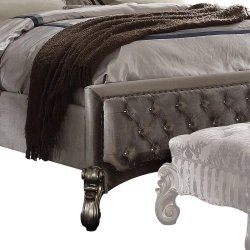 Luxury Grey Tufted Upholstered Bed Frame with Ornate Headboard