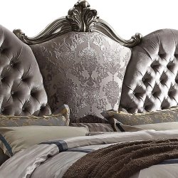 Luxury Grey Tufted Upholstered Bed Frame with Ornate Headboard