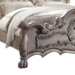 Ornate Classic Carved Upholstered Bed Frame White Silver Finish